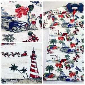 Vintage Mens S Christmas Hawaiian Santa Vacation Woody Short Sleeve Button Down